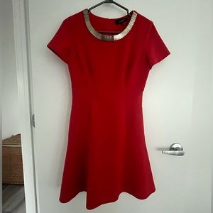 A-Line dress with metallic gold neckline, perfect for the holidays